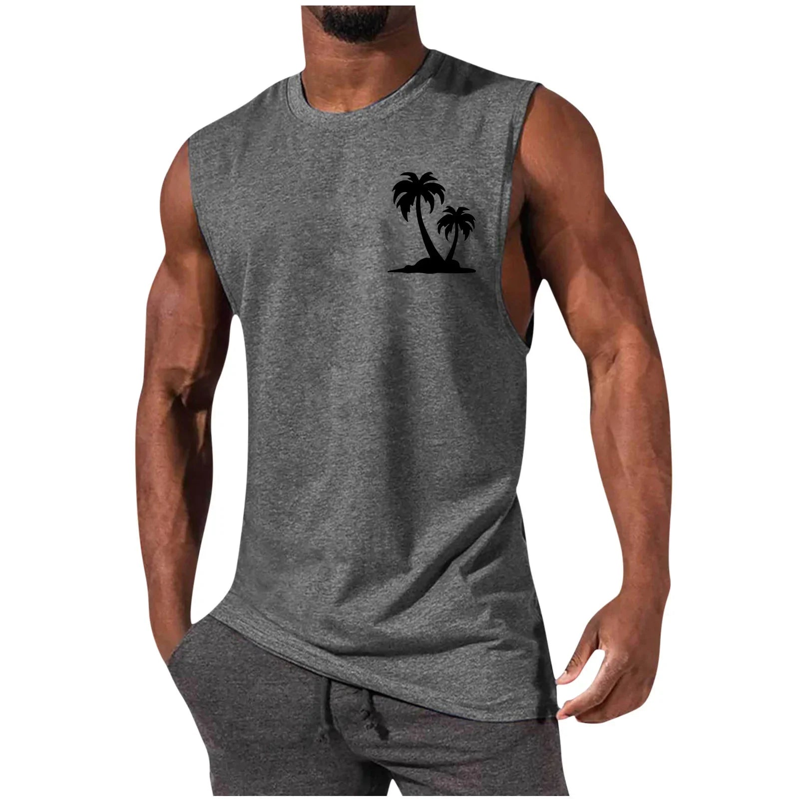 Men's Coconut Tree Print Tank Top – Sleeveless Summer Gym Vest