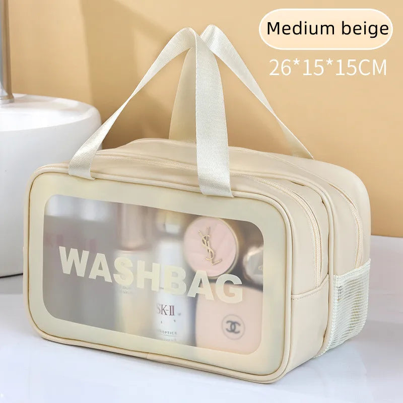 Dry-Wet Separation Cosmetic Bag – Transparent PU Travel & Gym Organizer