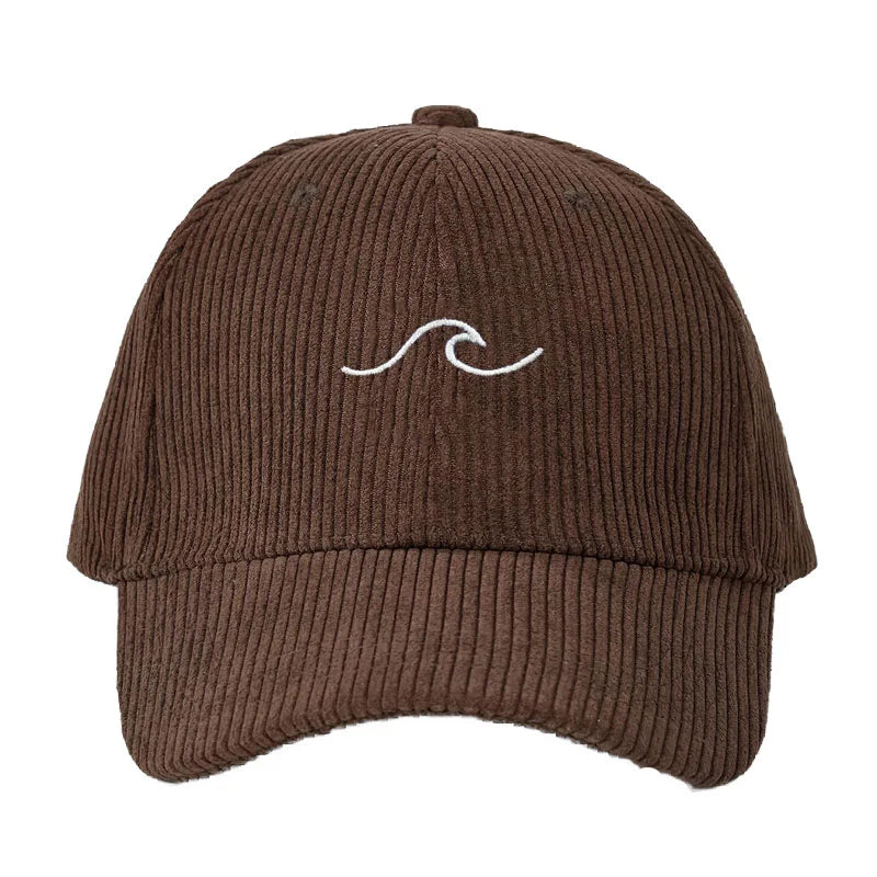 Corduroy Wave Embroidery Dad Cap – Unisex Adjustable Streetwear Sun Hat