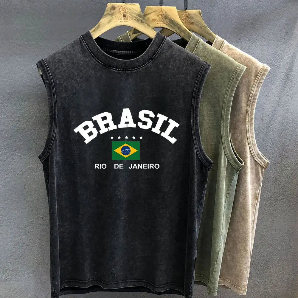 Vintage Wash Graphic Oversized Tank Top | Brasil, Italia & Arizona Prints