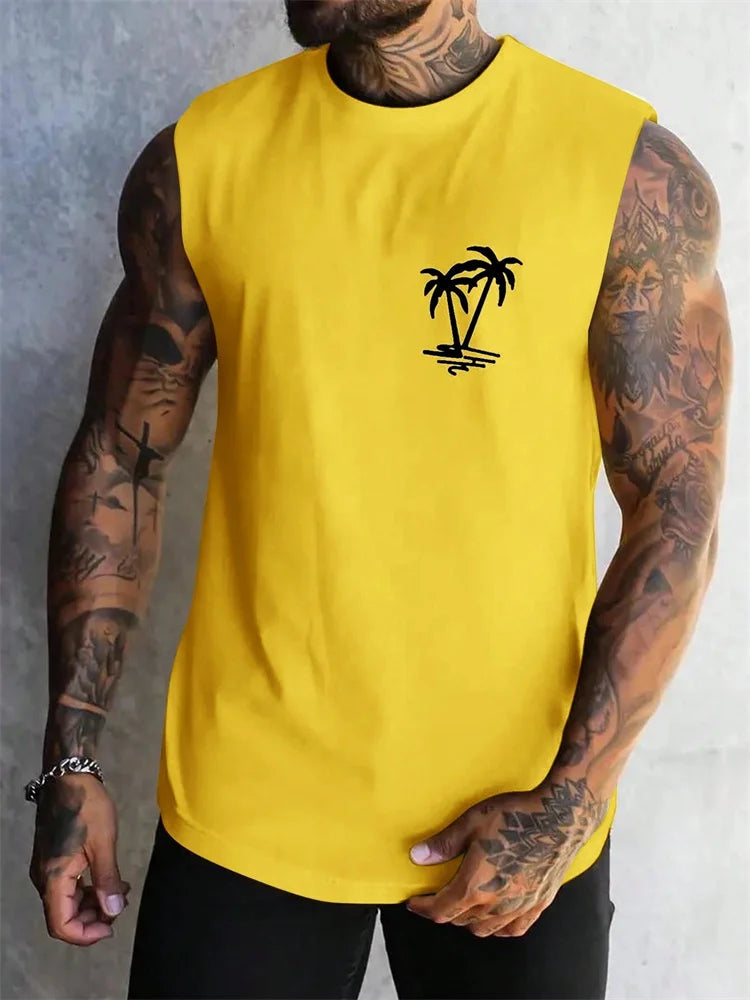 Men's Hawaiian Beach Tank Top – Coconut Print Sleeveless Vest