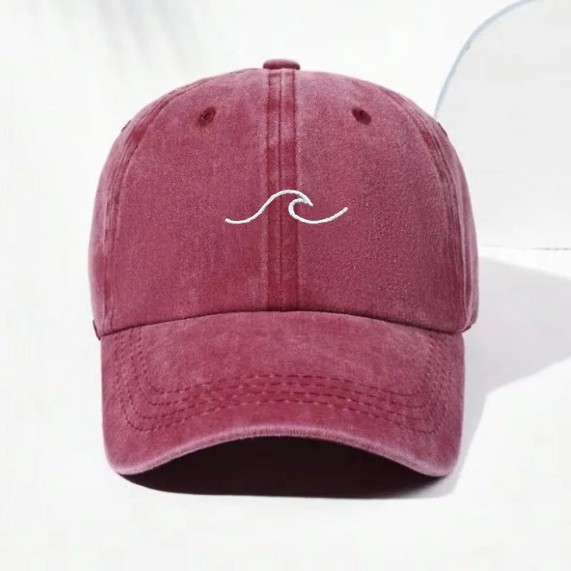 Washed Cotton Dad Cap — Wave Letter Embroidery