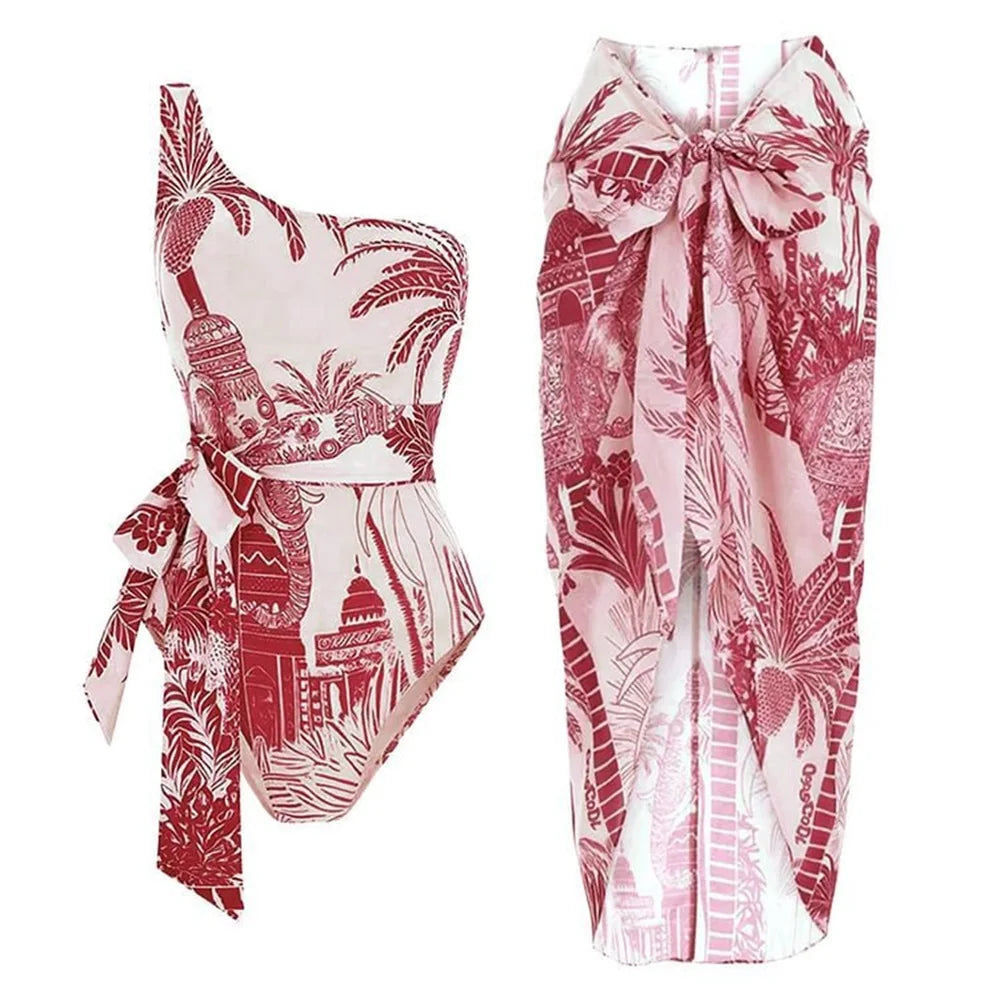 Women's One-Shoulder Swimsuit & Cover-Up Set – Sexy Floral Print Beachwear, Push-Up Bikini & Bodysuit (S-XL)