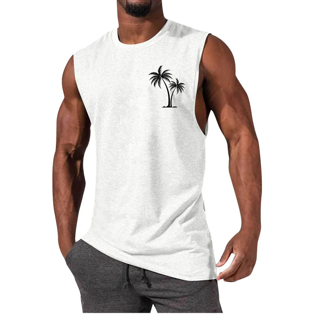 Men's Coconut Tree Print Tank Top – Sleeveless Summer Gym Vest