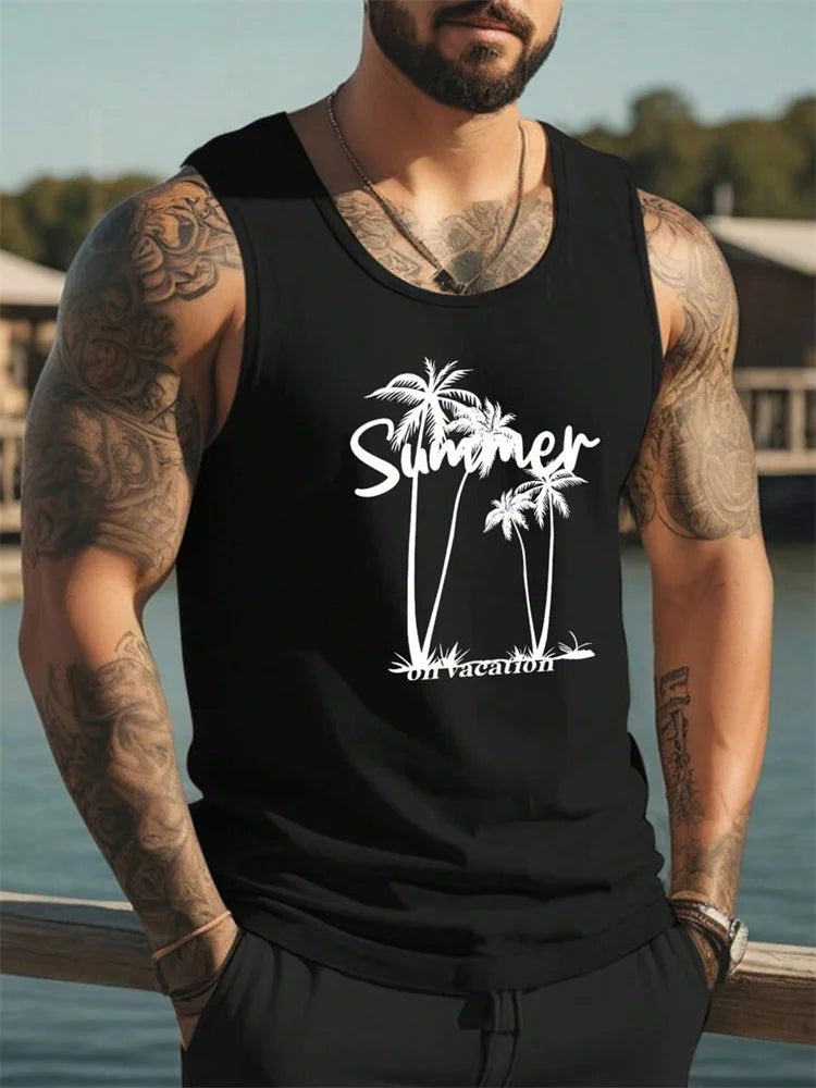 Men's Gradient Texture Sleeveless Vest – Oversized Hawaiian Beach Tank Top