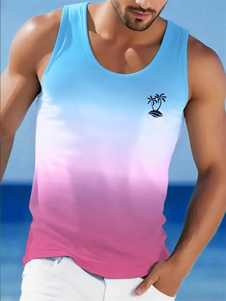 Men's Gradient Texture Sleeveless Vest – Oversized Hawaiian Beach Tank Top