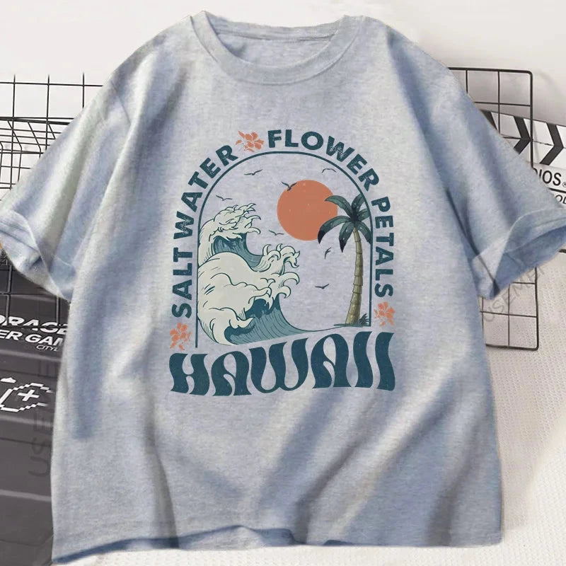 Hawaii Beach Graphic T-Shirt – Cotton Short Sleeve Tee for Men & Women | Summer Vacation Vibes