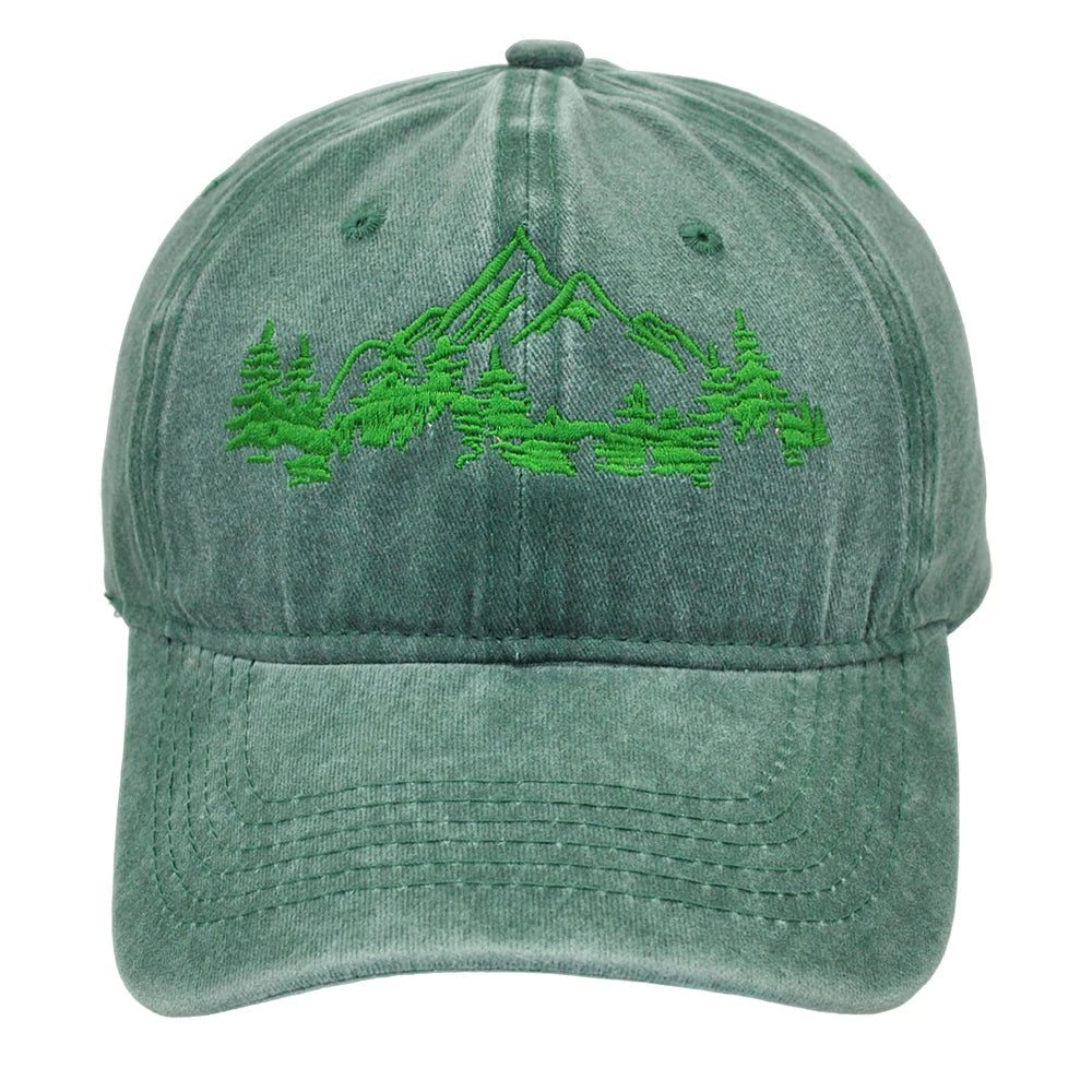 Mountain Trees Embroidered Baseball Cap – Unisex Cotton Dad Hat for Hiking & Outdoors