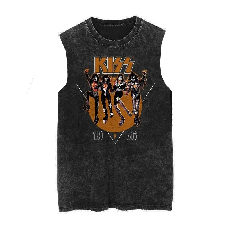 Vintage KISS Band Graphic Tank Top | Washed Retro Sleeveless Vest