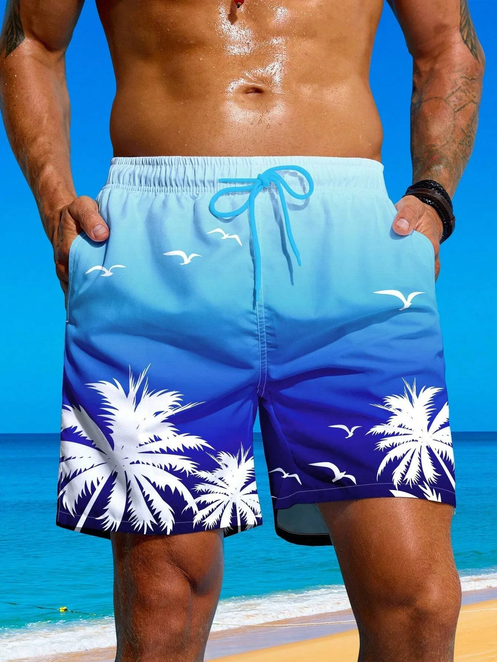 Men's Striped Board Shorts – Lightweight Swim Trunks for Beach