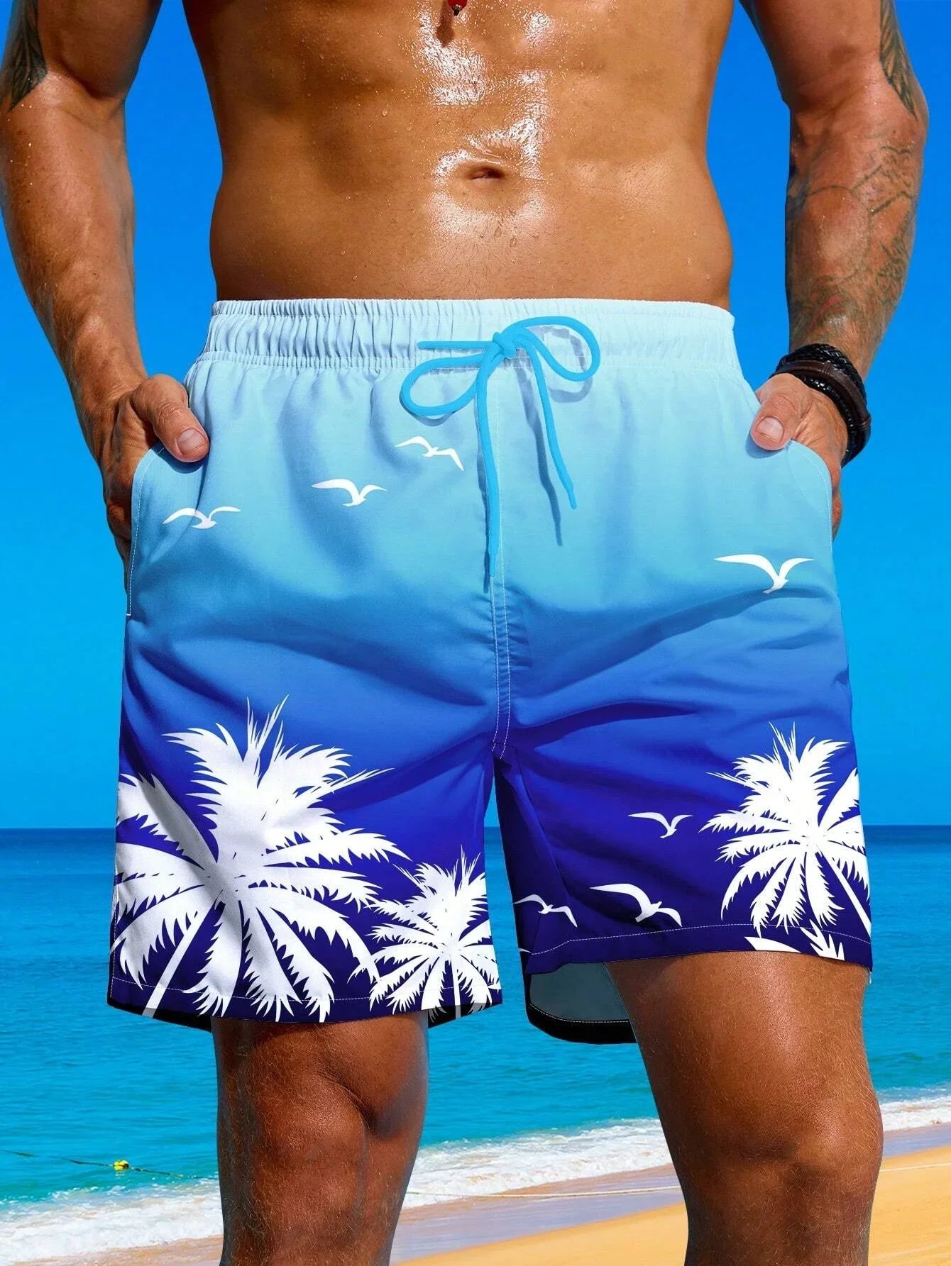 Men's Striped Board Shorts – Lightweight Swim Trunks for Beach