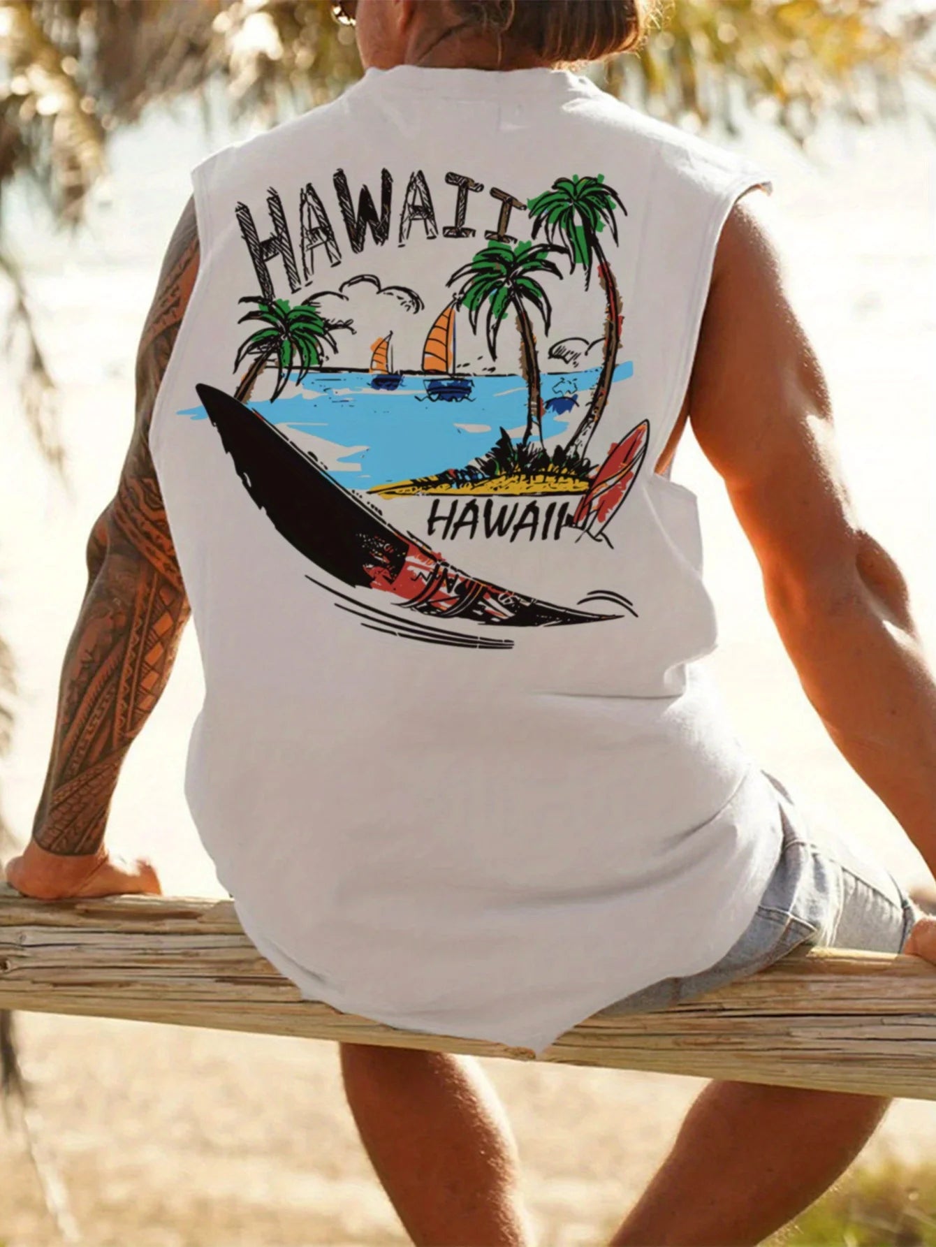 Men's Hawaiian Print Sleeveless Tank Top – Breathable Loose Fit Beach & Casual Vest