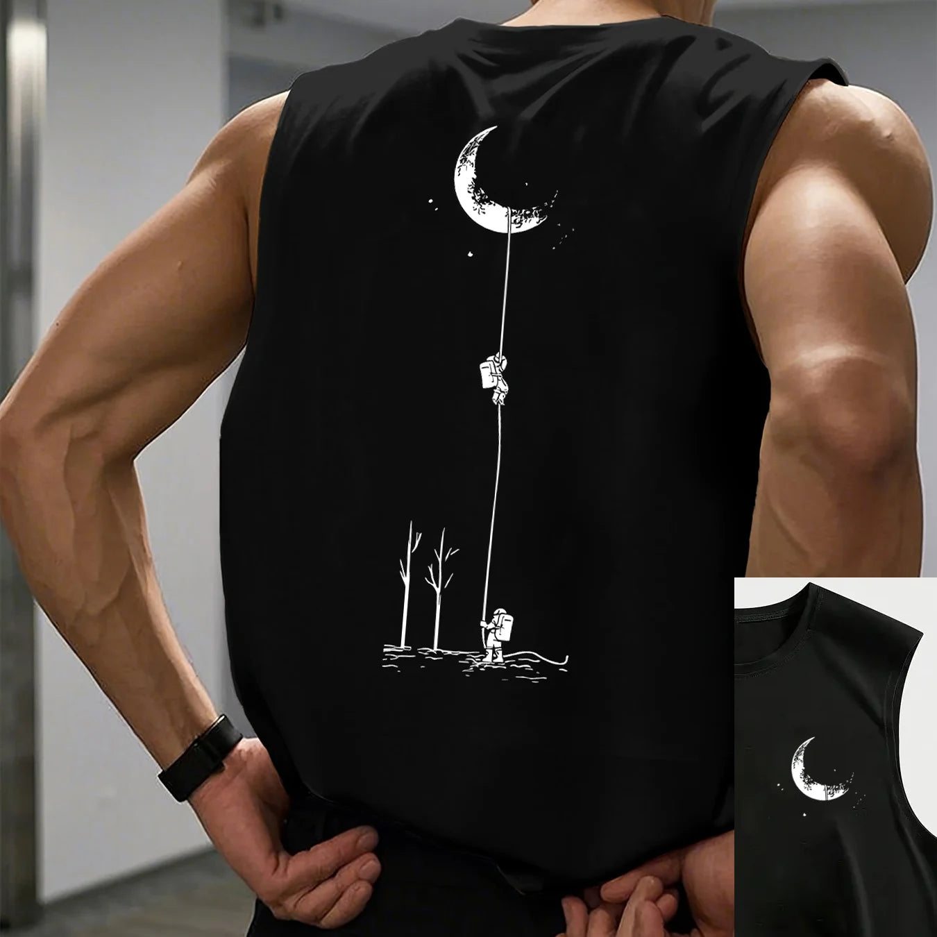 Men's Astronaut Moon Print Tank Top | Casual Sleeveless Vest