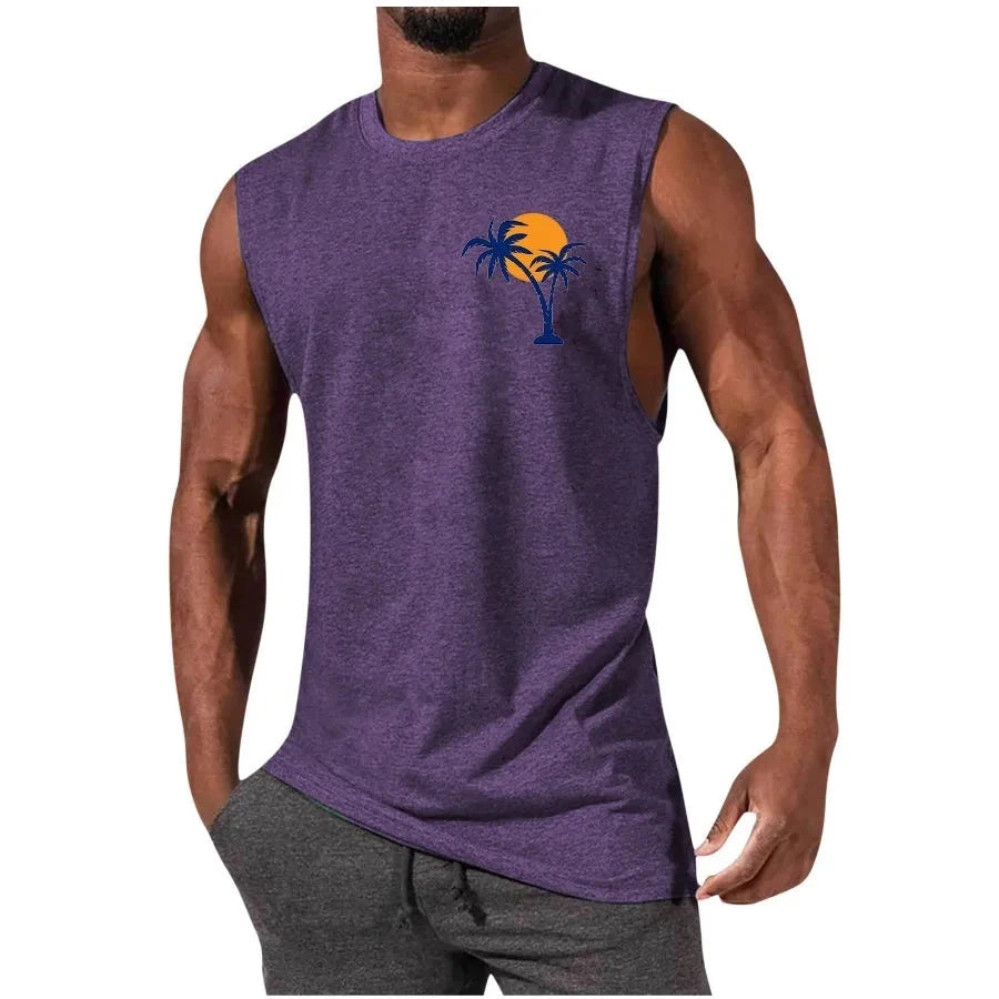 Men's Coconut Tree Print Tank Top – Sleeveless Summer Gym Vest