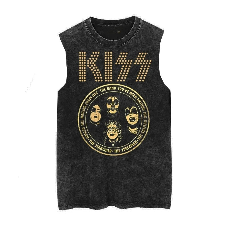 Vintage KISS Band Graphic Tank Top | Washed Retro Sleeveless Vest