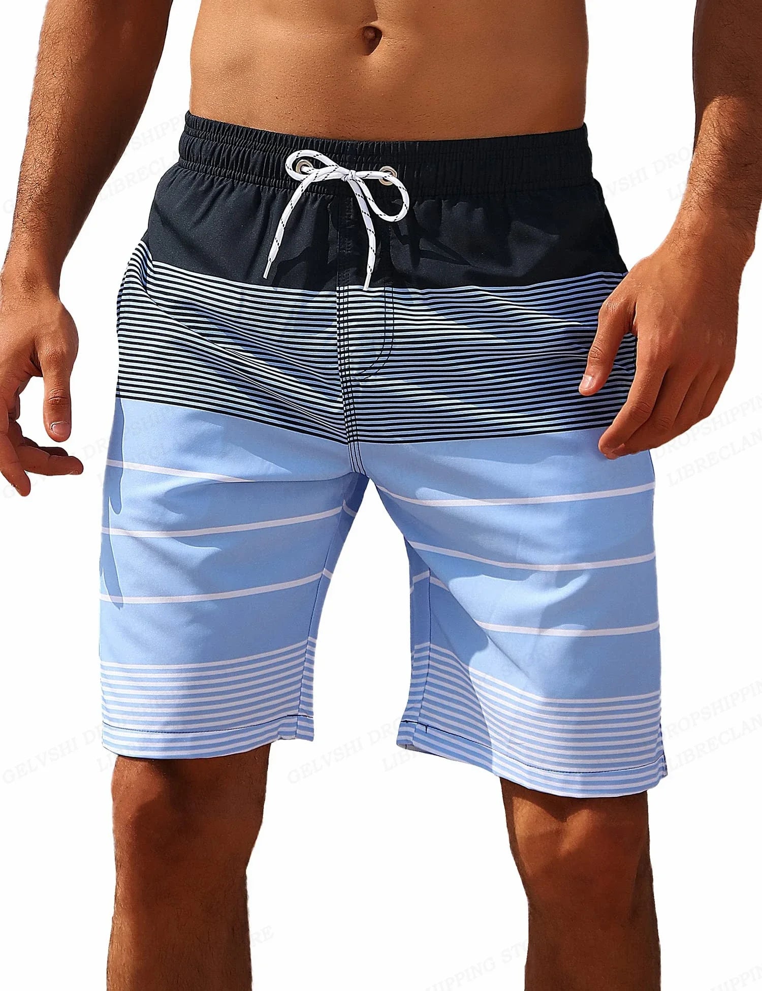 Men's Striped Board Shorts – Lightweight Swim Trunks for Beach