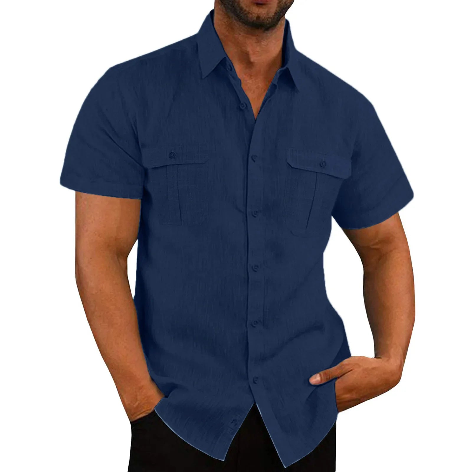 Men's Cotton Linen Beach Shirt | Short Sleeve Casual Summer Top | Plus Sizes M–4XL