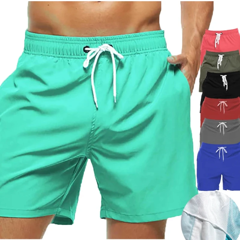 Men's Swim Trunks – Elastic Waist Beach Shorts with Mesh Lining & Drawstring