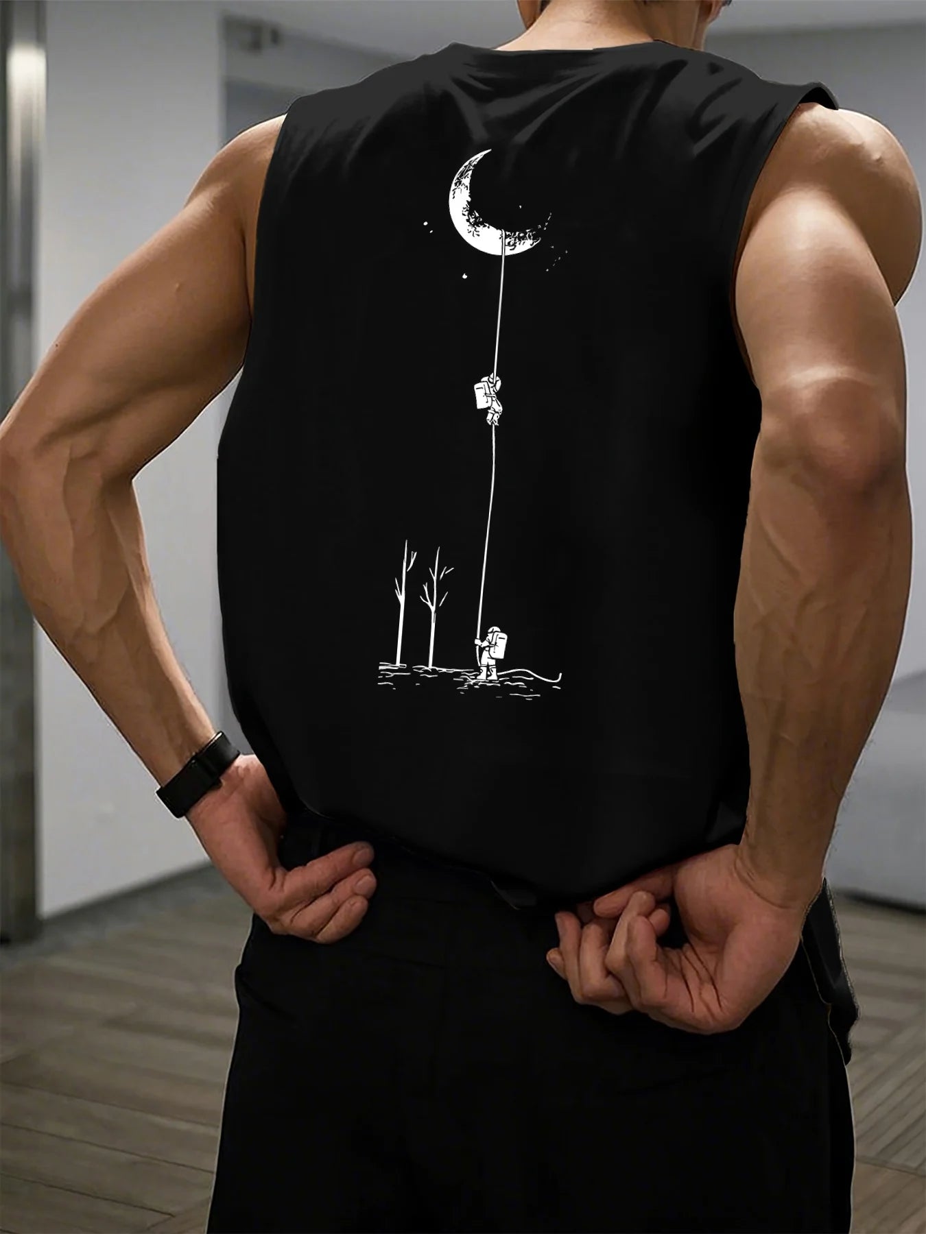 Men's Astronaut Moon Print Tank Top | Casual Sleeveless Vest