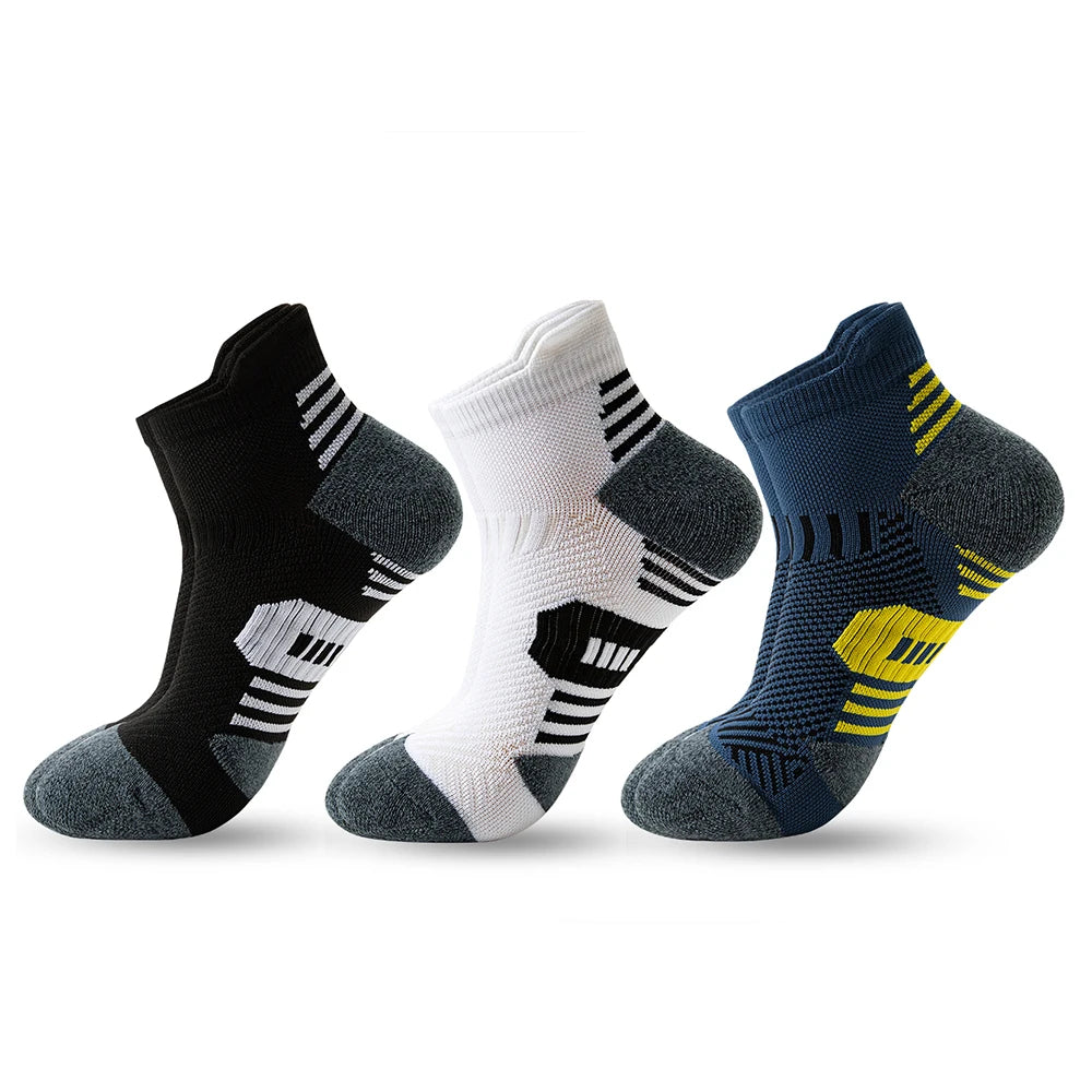 Men's Running Socks 3-Pack – Ankle Compression Socks with Cushioned Sole