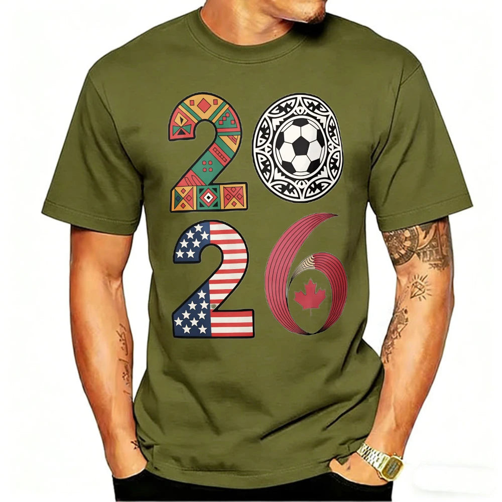 2026 World Cup Soccer Graphic Tee – USA, Canada & Mexico Cotton Shirt