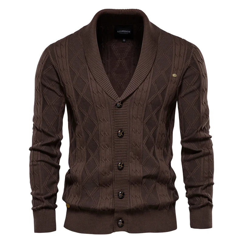 Men's Argyle Cotton Cardigan – Classic V-Neck Button-Up Sweater for Fall & Winter