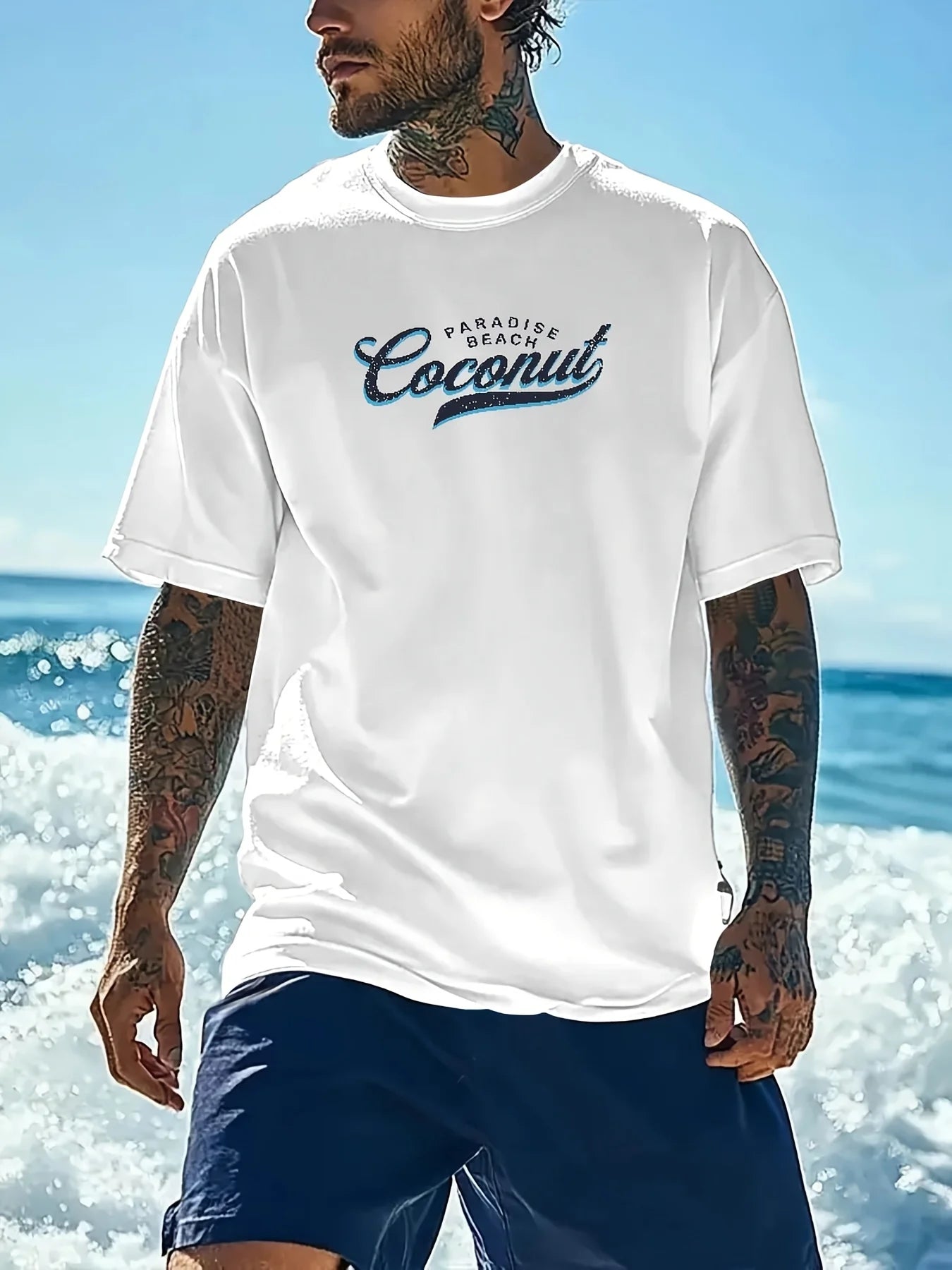 Men's 100% Cotton Beach Vacation T-Shirt – Casual Letter Print Loose Fit