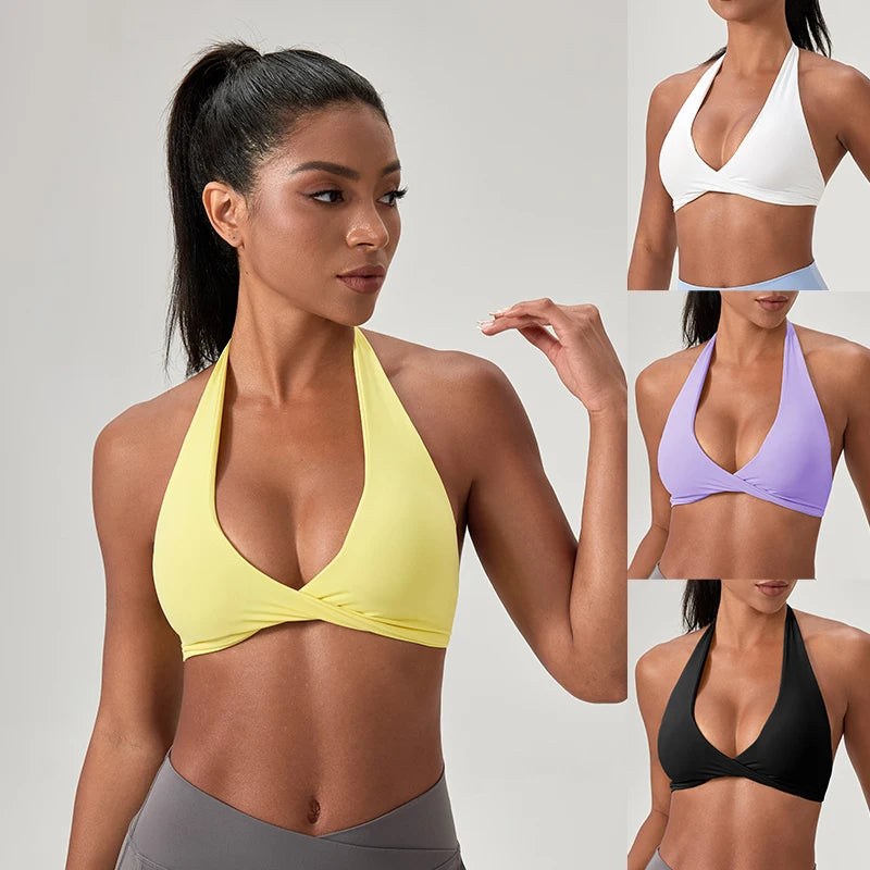 Women's Halter Neck Sports Bra – Quick-Dry Yoga & Gym Bra with Stylish Open Back (S-2XL)
