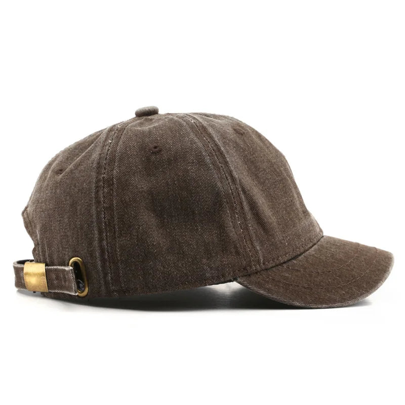 Washed Denim Short Brim Baseball Cap – Unisex Cotton Snapback Visor Hat for Men & Women
