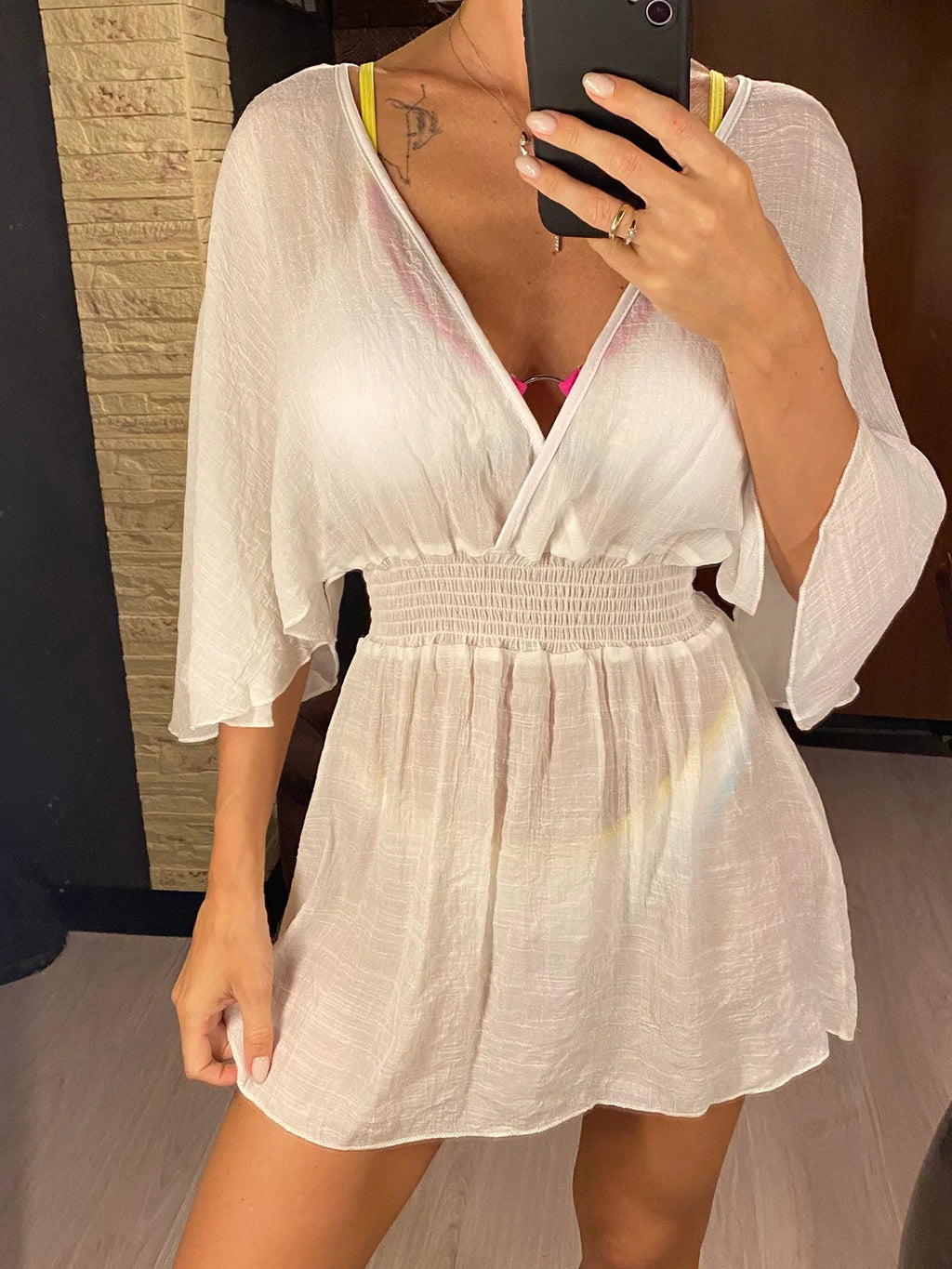 Women's V-Neck Backless Chiffon Beach Cover-Up | Long Sleeve Tunic