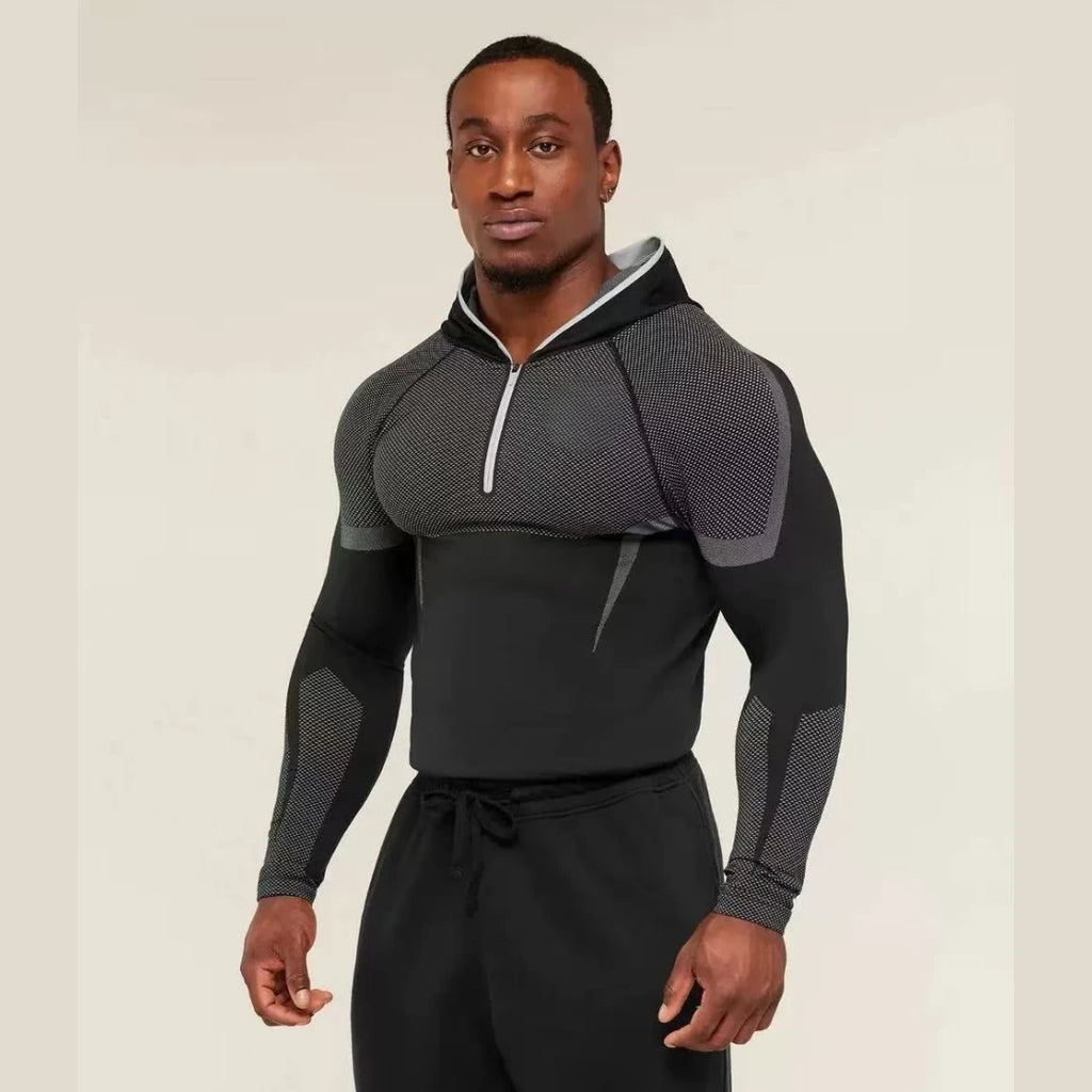 SHARK ONYX 5.0 Men's Hooded Compression Base Layer – Long Sleeve GYM Fitness Top