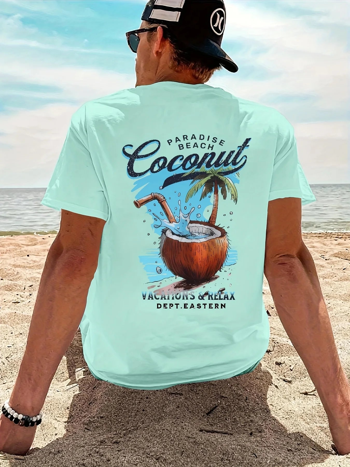 Men's 100% Cotton Beach Vacation T-Shirt – Casual Letter Print Loose Fit
