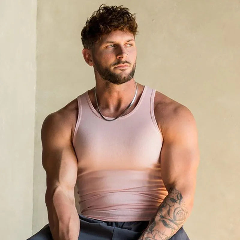 Men's Ribbed Muscle Tank Top – Slim Fit Ice Silk Vest for Gym & Beach