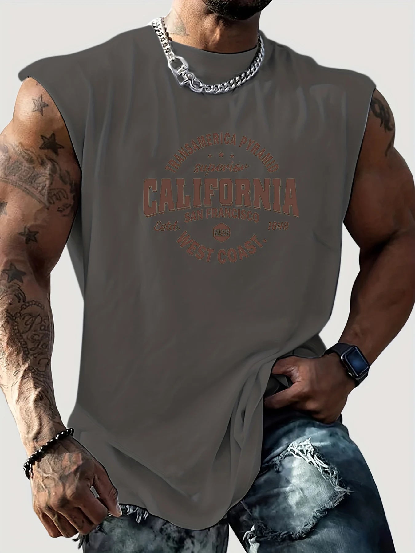 Men's California West Coast Sleeveless Tank Top – Breathable Loose Fit Gym & Beach Vest