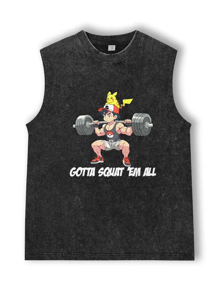 Men's Pokémon Oversized Vintage Washed Tank Top – Y2K Sleeveless Gym Shirt