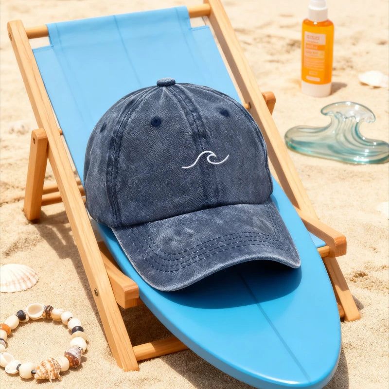 Washed Cotton Dad Cap — Wave Letter Embroidery