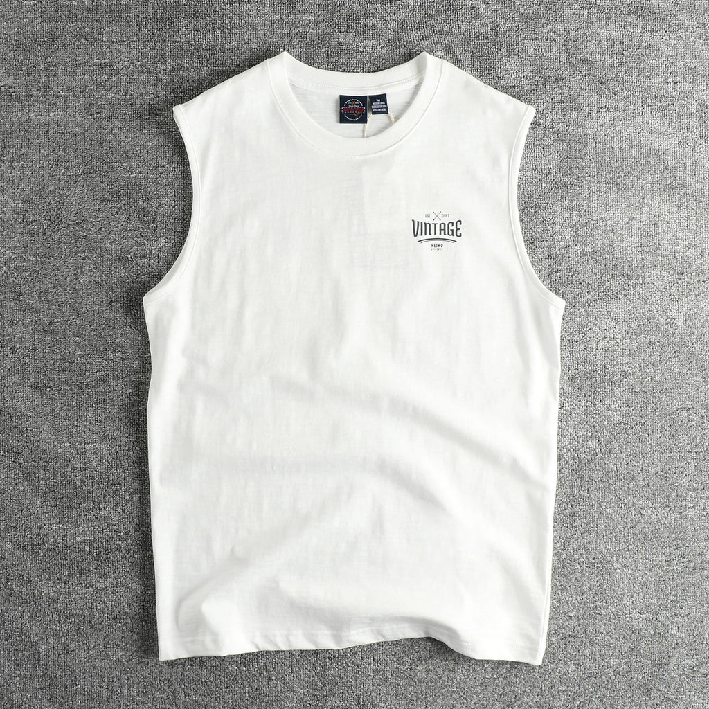 Men's Retro Letter Print Sleeveless Vest | 100% Slub Cotton Tank Top