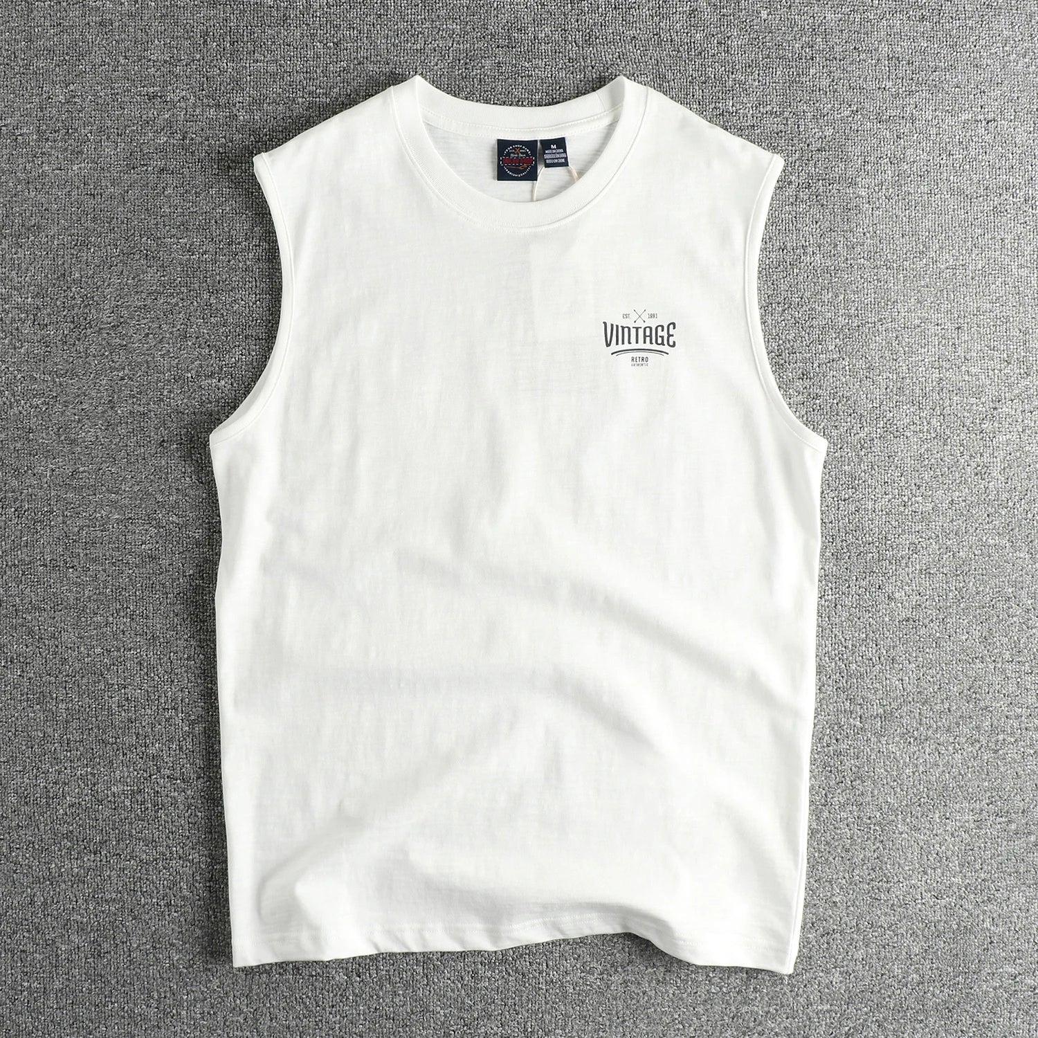 Men's Retro Letter Print Sleeveless Vest | 100% Slub Cotton Tank Top