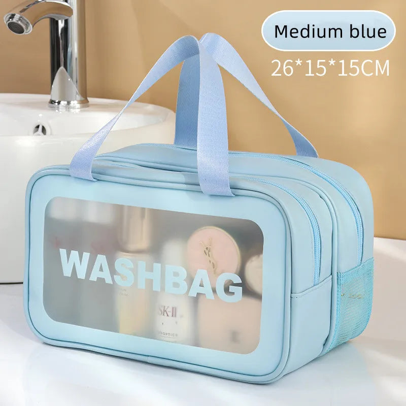 Dry-Wet Separation Cosmetic Bag – Transparent PU Travel & Gym Organizer
