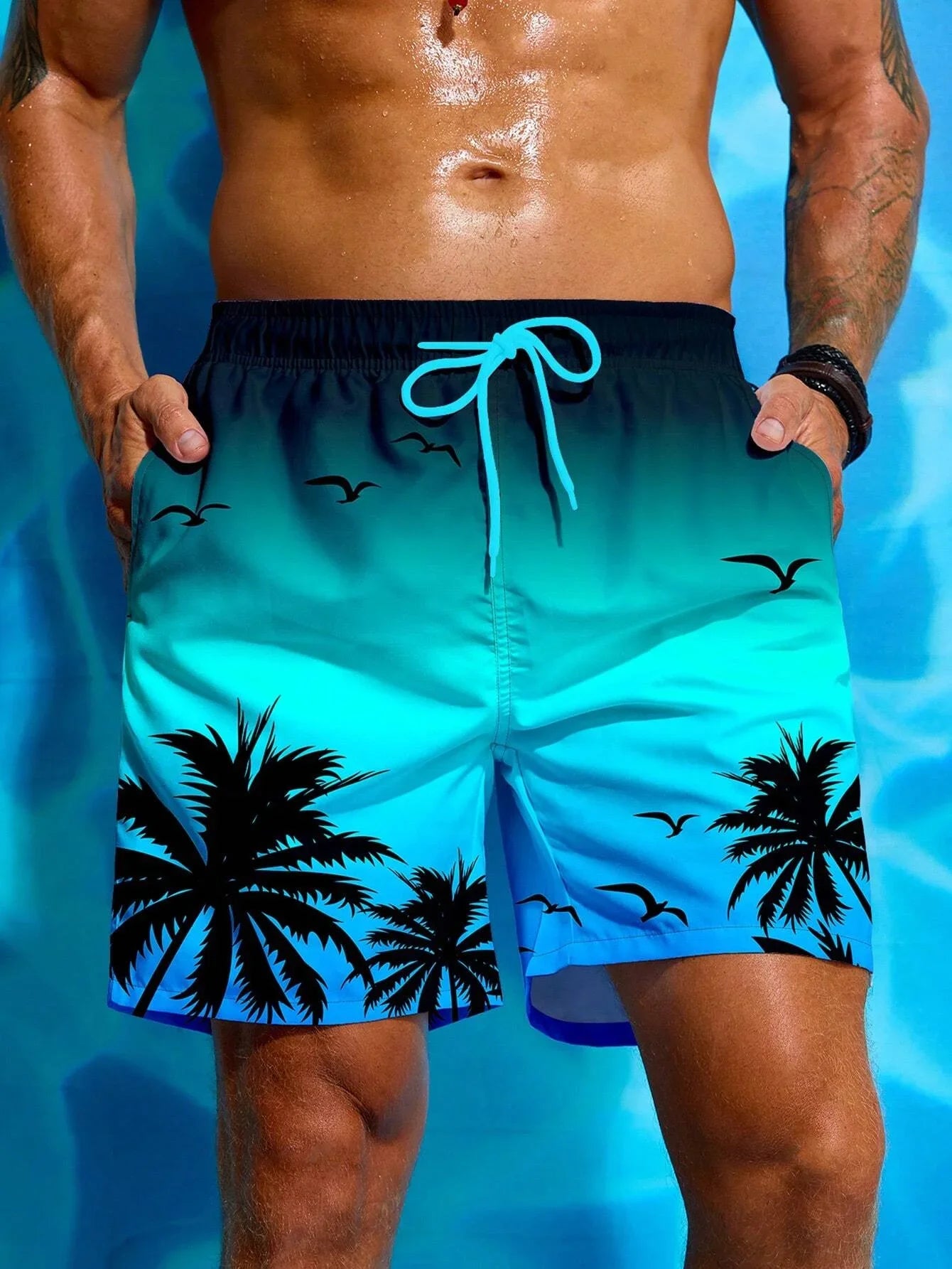 Men's Striped Board Shorts – Lightweight Swim Trunks for Beach
