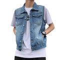 Men's Ripped Denim Vest – Sleeveless Waistcoat with Pockets & Lapel Collar