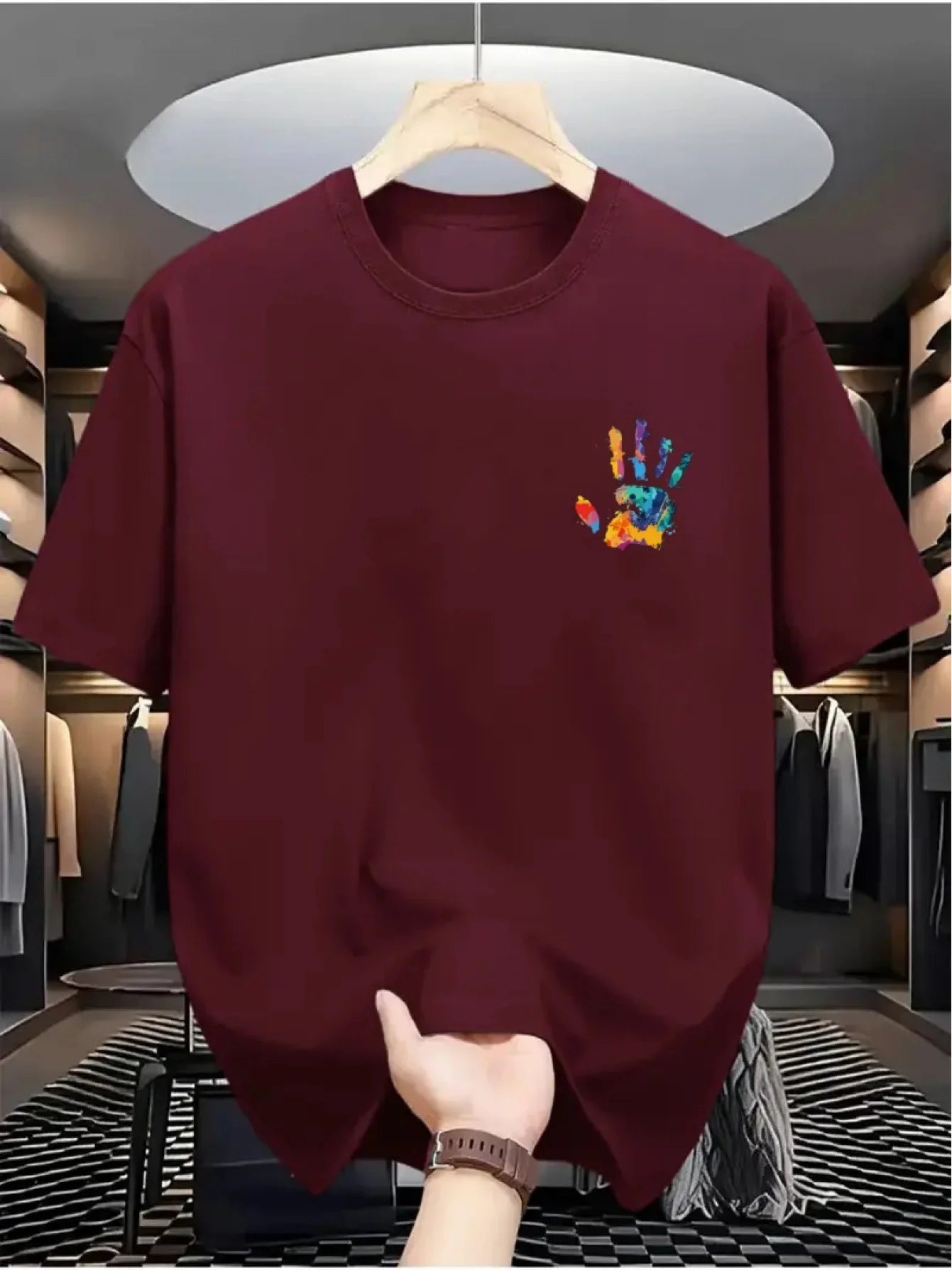 Men's 100% Cotton Painted Handprint T-Shirt | Casual Summer Tee