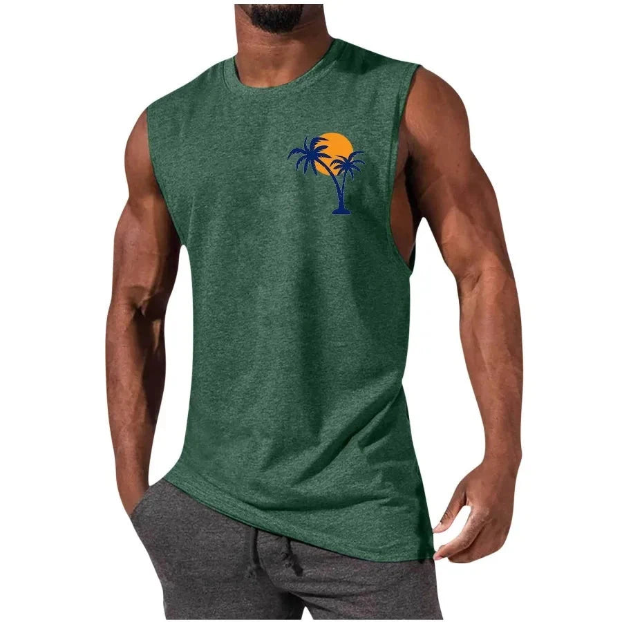 Men's Coconut Tree Print Tank Top – Sleeveless Summer Gym Vest
