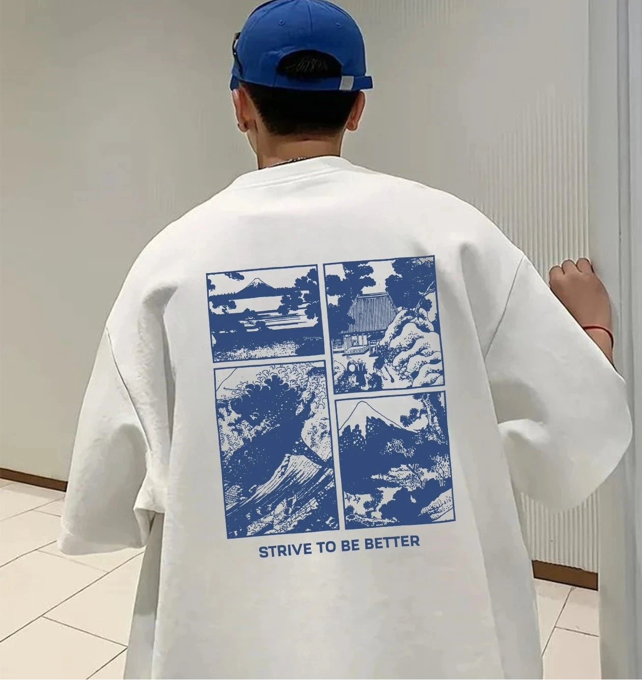 Men's Japanese Loft Print Cotton Tee – Loose Fit, Breathable Sportswear