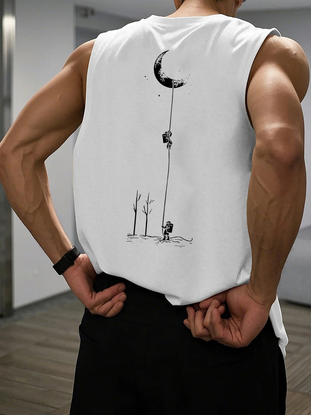 Men's Astronaut Moon Print Tank Top | Casual Sleeveless Vest