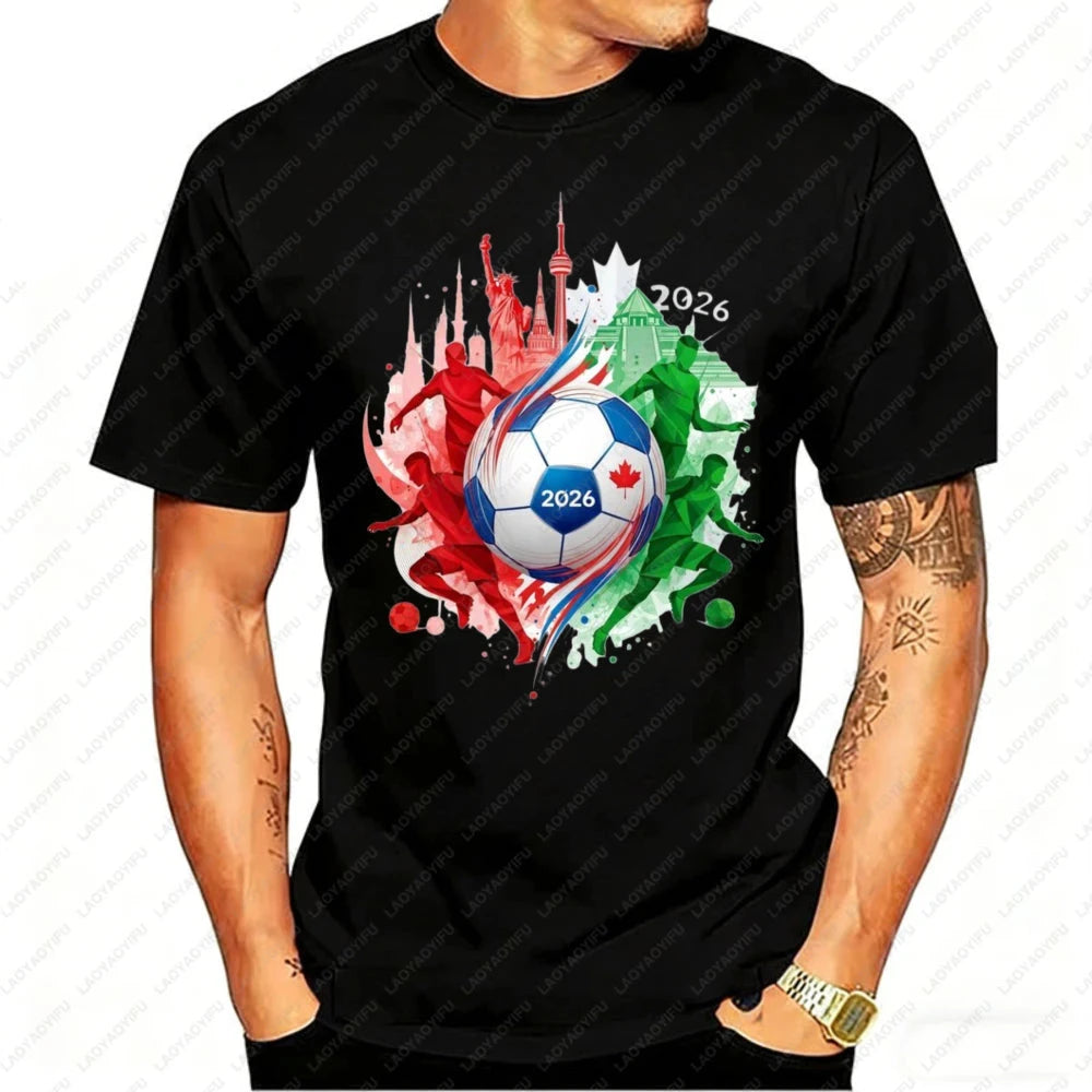 2026 North America Soccer Graphic T-Shirt – Cotton Fan Tee for Men & Women