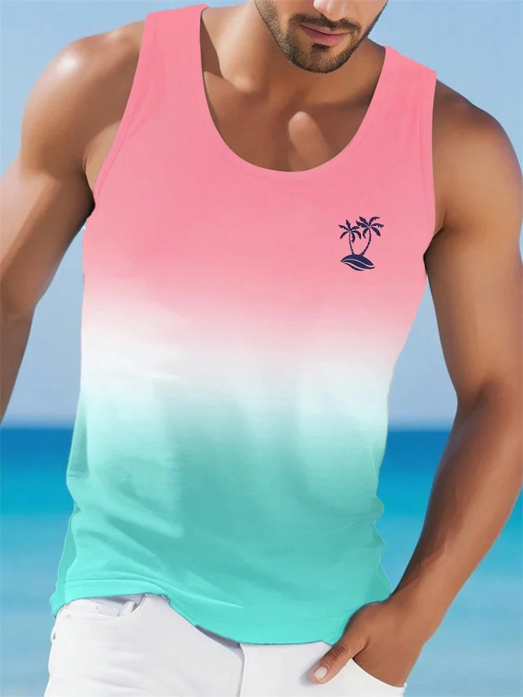 Men's Gradient Texture Sleeveless Vest – Oversized Hawaiian Beach Tank Top