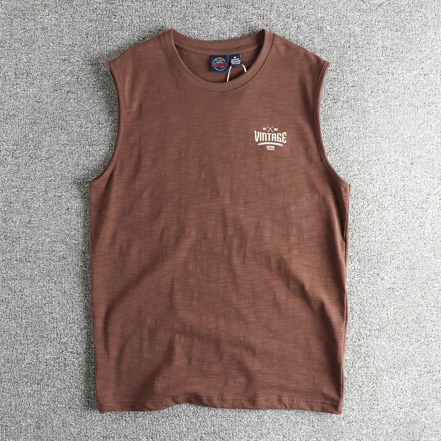 Men's Retro Letter Print Sleeveless Vest | 100% Slub Cotton Tank Top