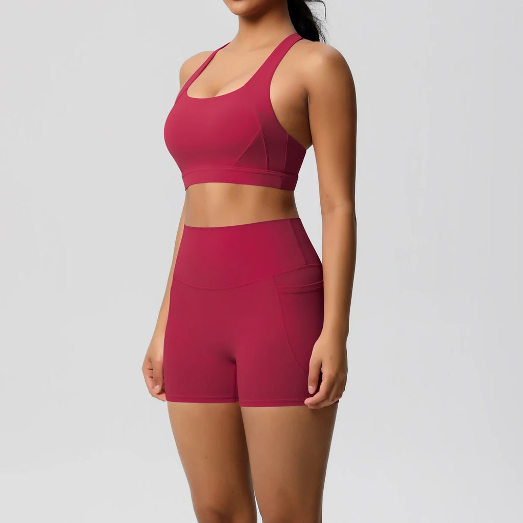 Women's 2-Piece Yoga Set with Pockets | Crossover Bra + High-Stretch Leggings
