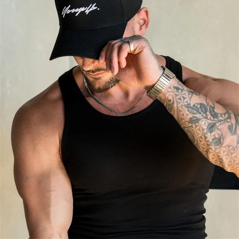 Men's Ribbed Muscle Tank Top – Slim Fit Ice Silk Vest for Gym & Beach